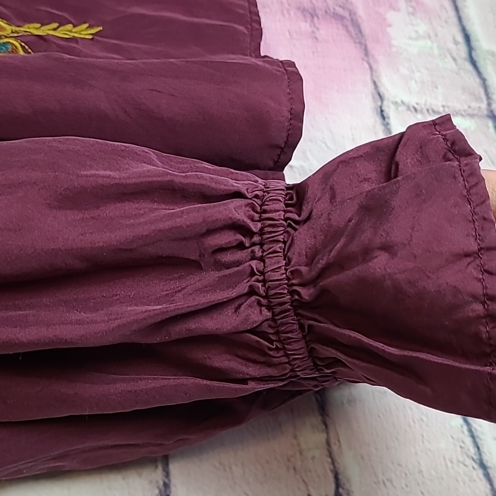 JOHNNY WAS WORKSHOP 100% SILK PEACOCK FLORAL EMBROIDERED TUNIC POPOVER BLOUSE XL - Picture 6 of 15
